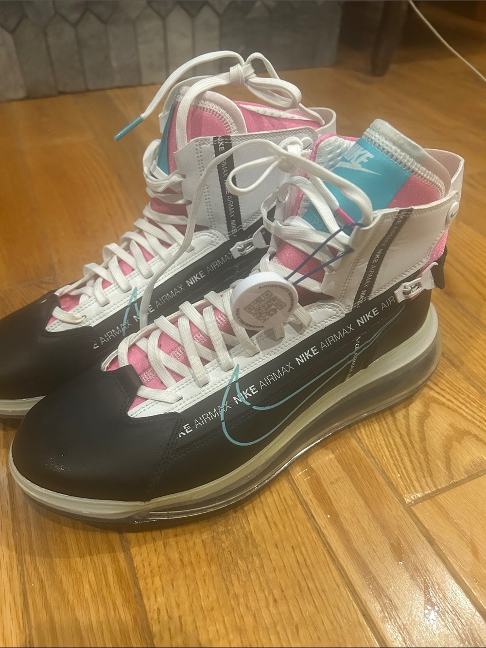 Nike High-Top Air Max 720 Sneakers in Black, Pink & Blue Miami vice